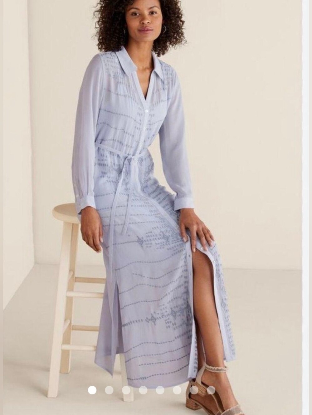 Soft Surroundings Mallorca Embroidered Long Sleeve Button Up Maxi Dress
